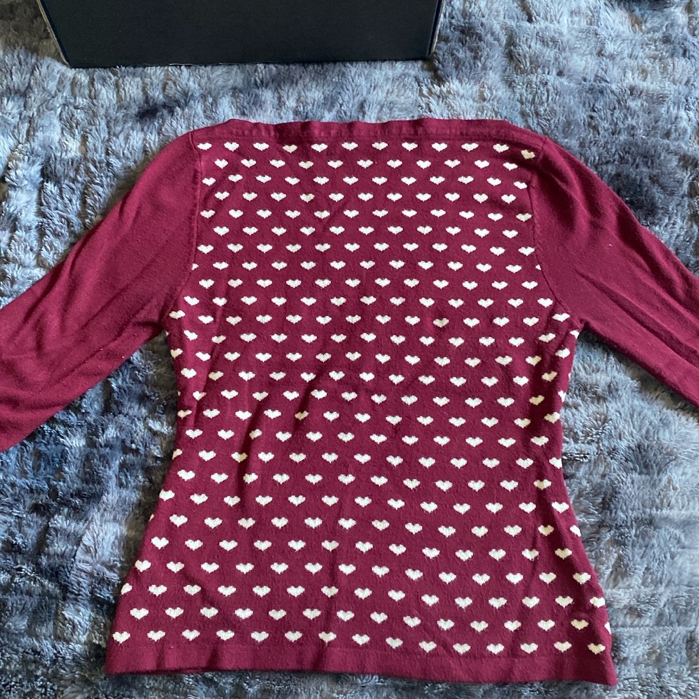 Dancing Days Burgundy Heart Sweater, 3/4 sleeve